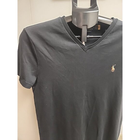 Polo Ralph Lauren Shirt Womens Med Black Pony Logo V Neck Casual Preppy Ladies - Picture 3 of 7